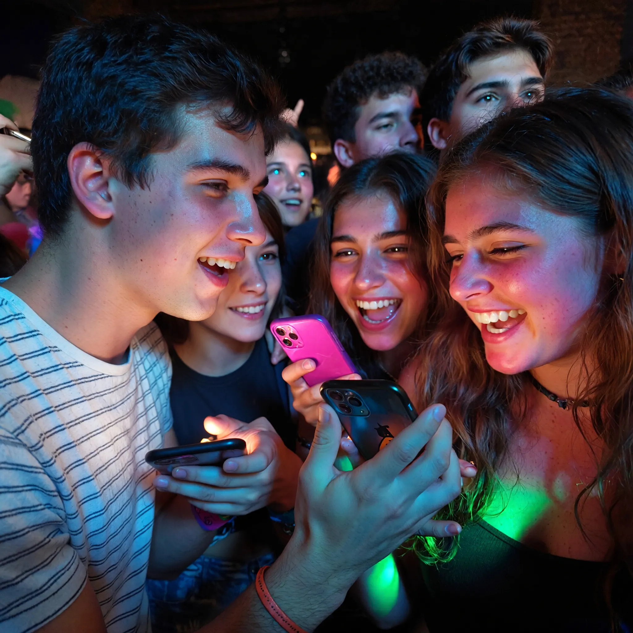 Fans reacting together on their phones